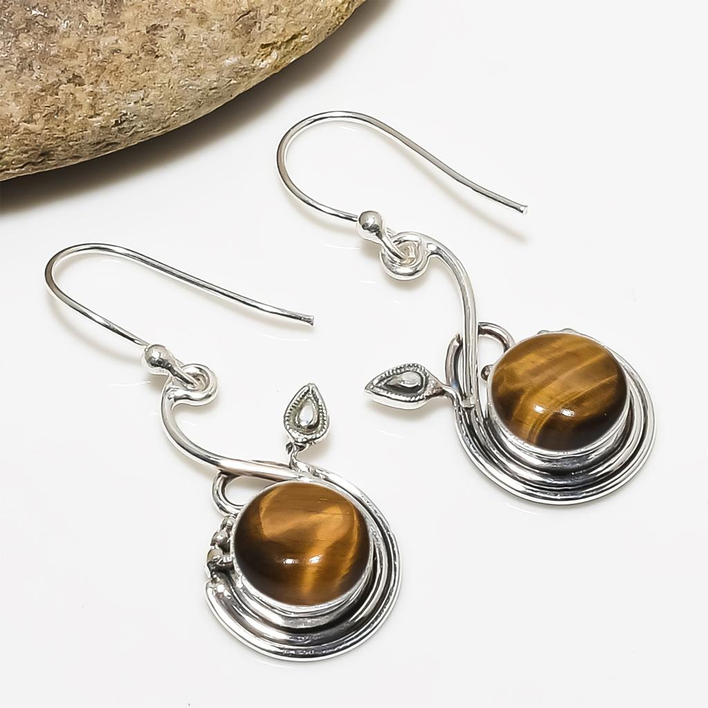 Yellow Tiger Eye - South Africa 925 Sterling Silver Earring V7003, Yellow Earring, Round Earring, Valentin's Day Gift, Gift For Her, Birthday Gift, Ha