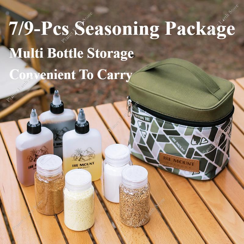 7/9Pcs-Set Camping Seasoning Bottle Set Storage Bag Portable Pepper Spice Storage Jars Set Reusable Picnic Pouch Travel Supplies