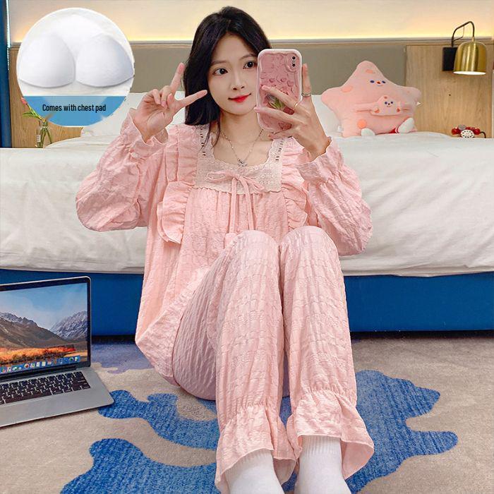 

Сладкая пижама женская в стиле принцессы из облачного хлопка с нагрудными вкладышами - Коллекция весна-осень XXL розовый