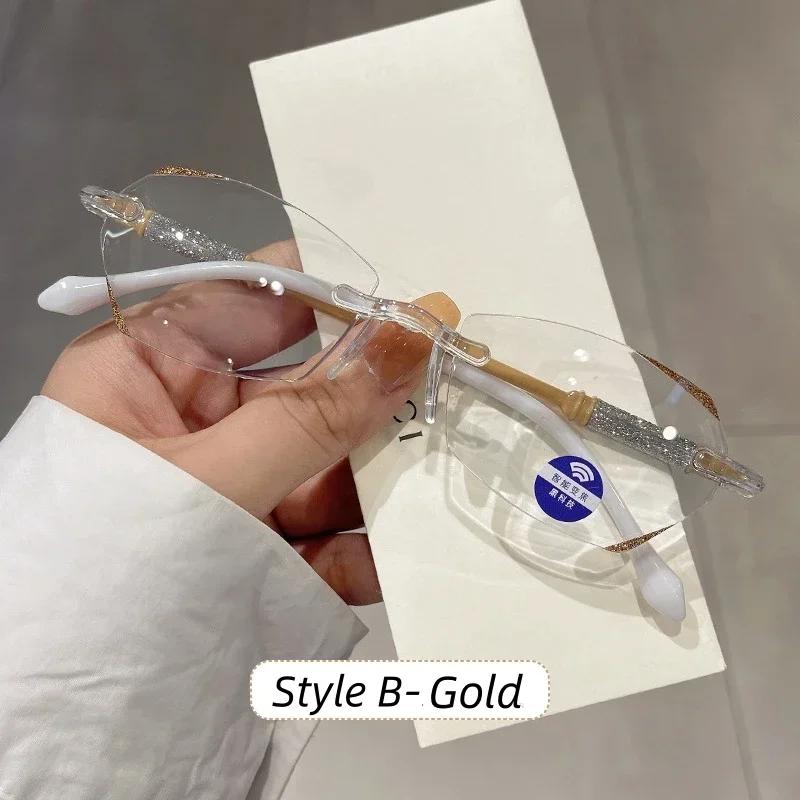 Unisex Design Ultralight Reading Eyeglasses Fashion Rimless Far Sight Hyperopia Men for Women Luxurious Trendy Diamond Cut Prescription Glasses
