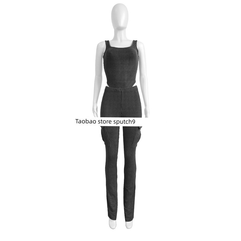 

2025 Эластичный комбинезон с высокой талией и перекрученными полосками Black Gray 2XL