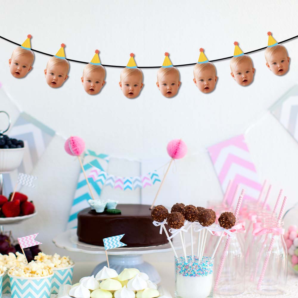 Customized Photo Small Birthday Hat Banner, Suitable for 1st Birthday Decoration and First Milestone Birthday Party