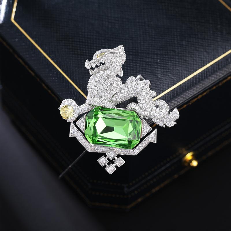 

Высококачественная роскошная изумрудная брошь в виде единорога, легкая роскошная бижутерия высокого класса, хрустальный корсаж, элегантное пальто, костюм, ювелирные изделия серебряный