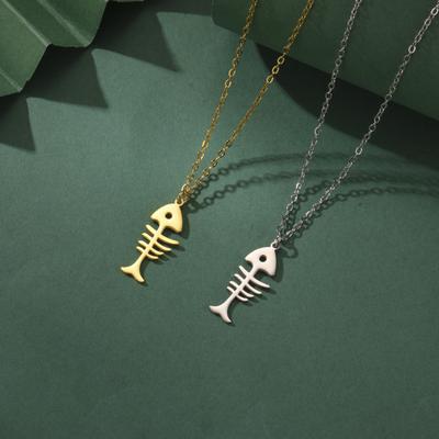 Fish Bone Animal Hollow Pendant Simple Men's and Women's Stainless Steel Necklace Party Jewelry Gift Wholesale 2026 New