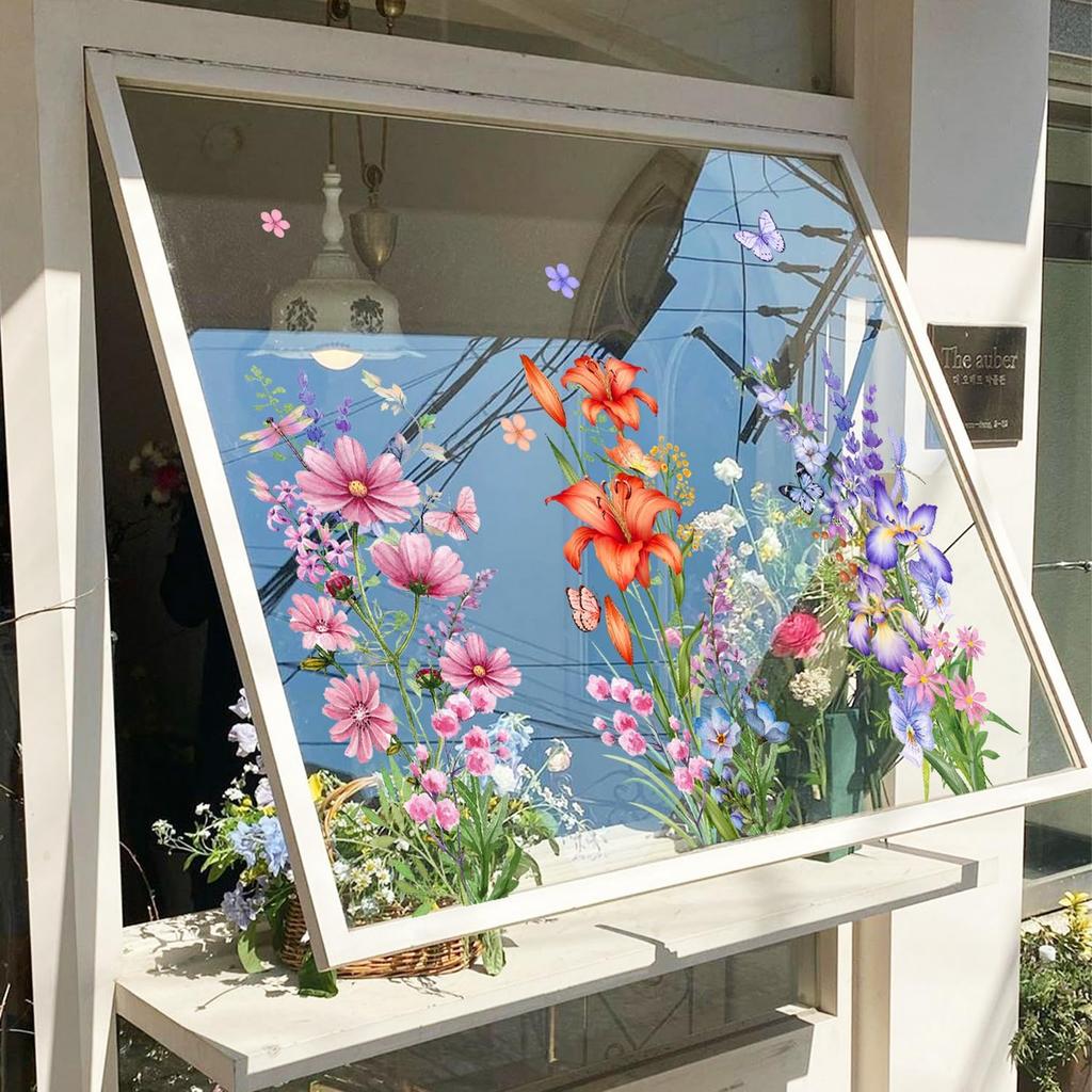 9 Sheets Summer Window Clings Stickers Double-Sided Window Decals Tropical Flamingo Green Plants Coconut Tree Designs Summer Hawaii Colorful Flower