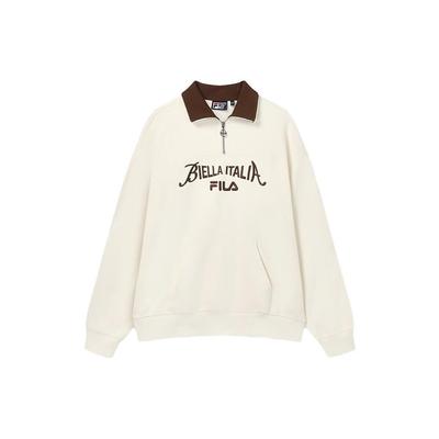 Fila American Vintage Sweatshirt Autumn Letter Print Loose Polo Neck Pullover Unisex Sweatshirt White F11U339201FIV