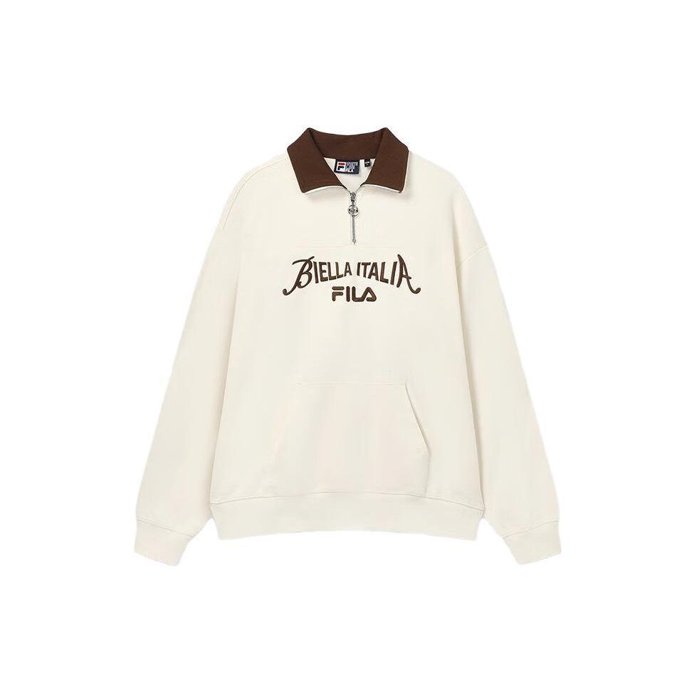 Fila American Vintage Sweatshirt Autumn Letter Print Loose Polo Neck Pullover Unisex Sweatshirt White F11U339201FIV
