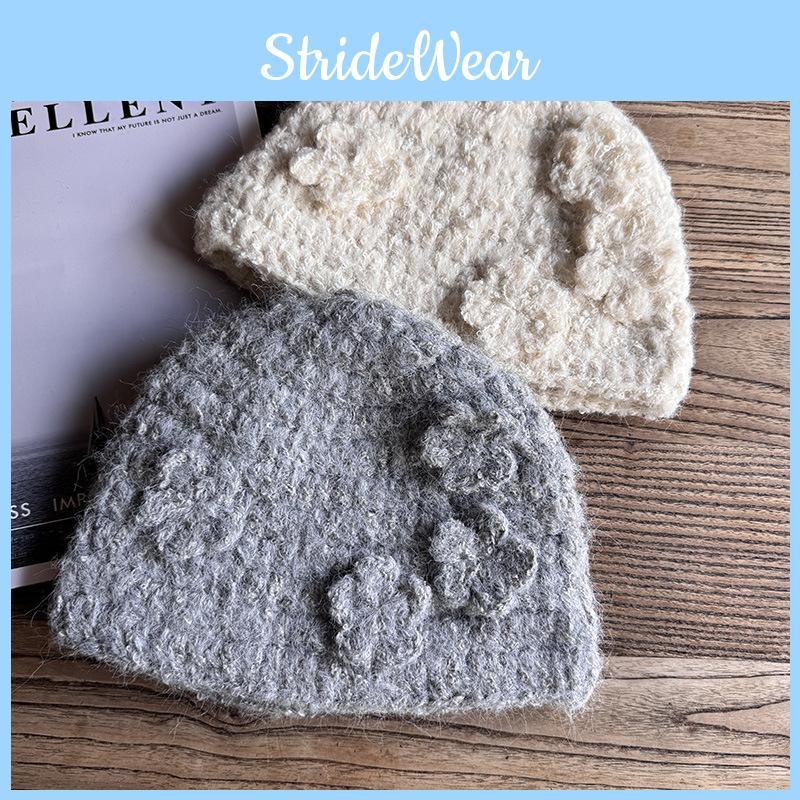 Flower Beanie Hat Women Fall Winter Stylish No Brim Hat With Cozy Warmth For Daily Use