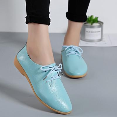 Plus Size 35-44 Shoes for Women Spring Autumn Women Genuine Leather Lace Up Flat Shoes Casual Ladies Comfortable Loafers Shoes