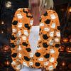 Women's Long Sleeve Knit Cardigan with Halloween Pattern Button Front for Casual Wear