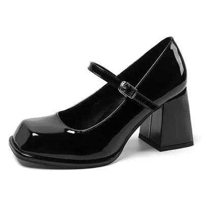 Mary Janes Vintage Nero Sandali Donna Fibbia Antiscivolo Casual Tacco Medio Ufficio Signore Solido Elegante Tacco Coreano Estate