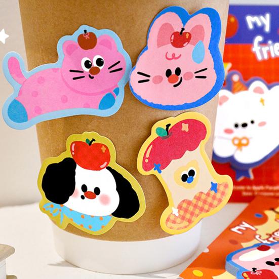 Lot de 4 Carnets Adhésifs Animaux Mignons Dessin Animé Multi-Formes pour Étudiants Journaling Rappels Forte Adhésion Fournitures de Bureau École