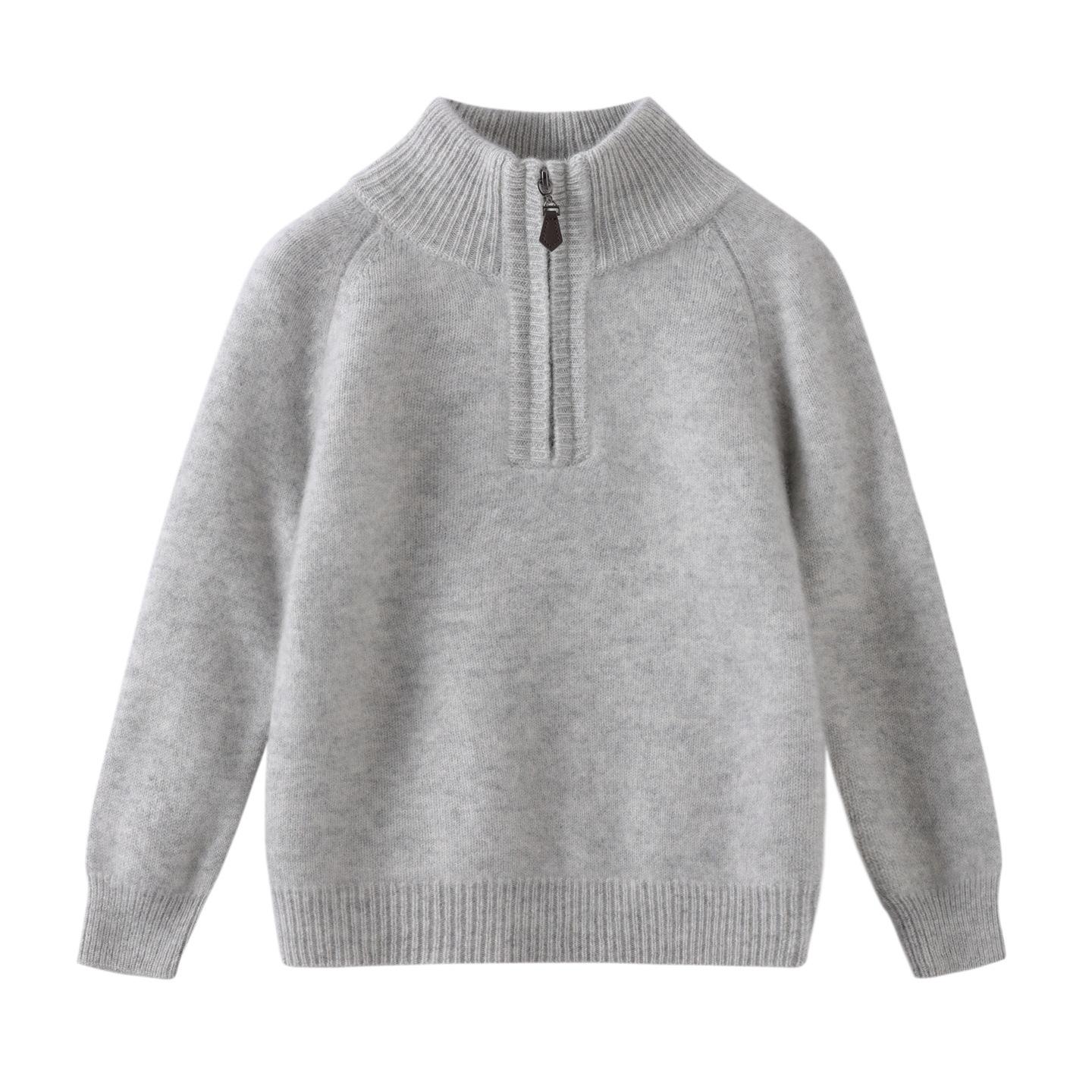 

Children s Thick Wool Half-Zip Sweater with Half-High Collar, Cashmere Knit Base Layer for Boys & Girls, Autumn/Winter. 120 cm сірий колір/білий