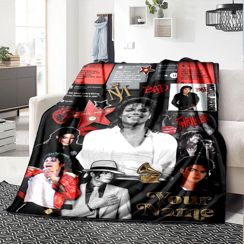 Name Custom King of Pop Print Flannel Blanket High Quality Warm Comfortable Cover for All Seasons Perfect for Gifts Home Decor
