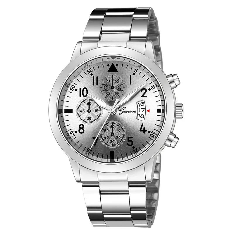 Geneva Watches Men Luxury Men Watches Black Stainless Steel Blue Face Quartz Watch Men Sports Watches reloj hombre horloge heren