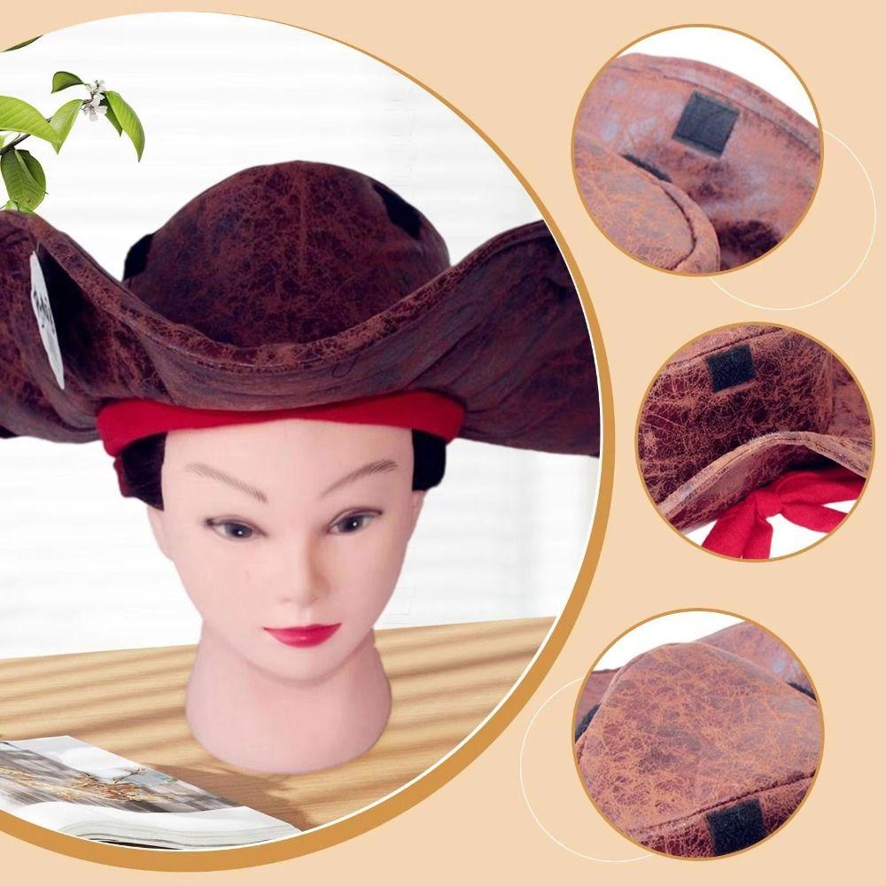 Adult Brown Pirate Captain Cap Holiday Party Vintage Tricorn Hat Pirate Cowboy Hat Men Headwear
