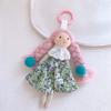 Cute Braid Doll Bag Charm Sweet Little Girl Floral Dress Plush Stuffed Toy Pendant Adorable Backpack Hanging Ornament Bag Charm