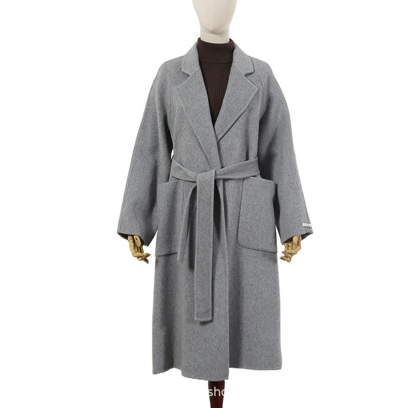 New lazy wind lace-up lapel loose wool double-sided woolen coat women's coat autumn and winter wool coat