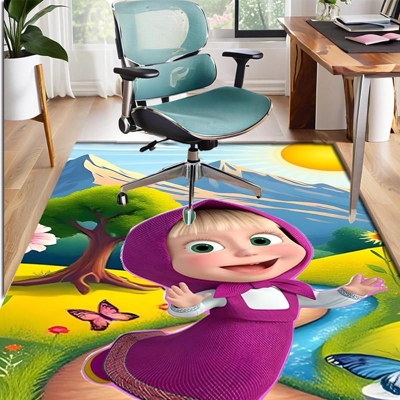 Masha and The Bear Pattern Rug, Indoor/Outdoor Mat, for Picnic, Gameroom, Bedroom, Office, Living Room, Home Decor Carpet, Birthday Gift
