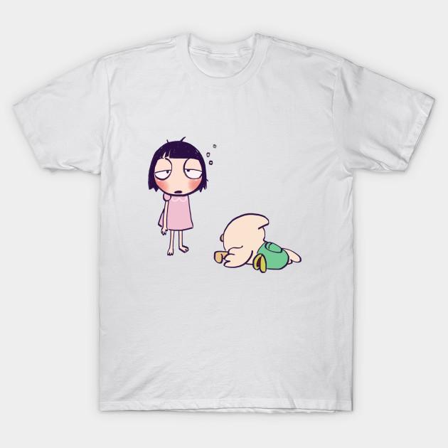 

Men Black Print T-shirt Sleepytime Pajamas Sarah And Duck / Children Cartoon No-Cut Transfer Paper Print Cotton Tshirt S білий