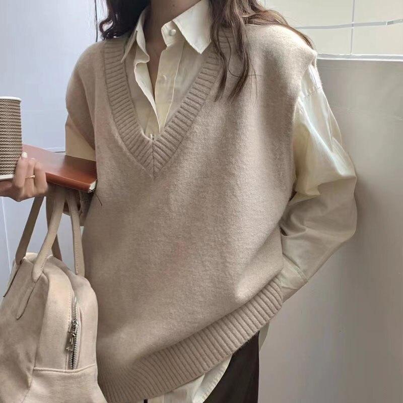 Andy New Loose Fashion Lazy Style Pullover V Neck Waistcoat Sleeveless Knit Vest Sweater Women
