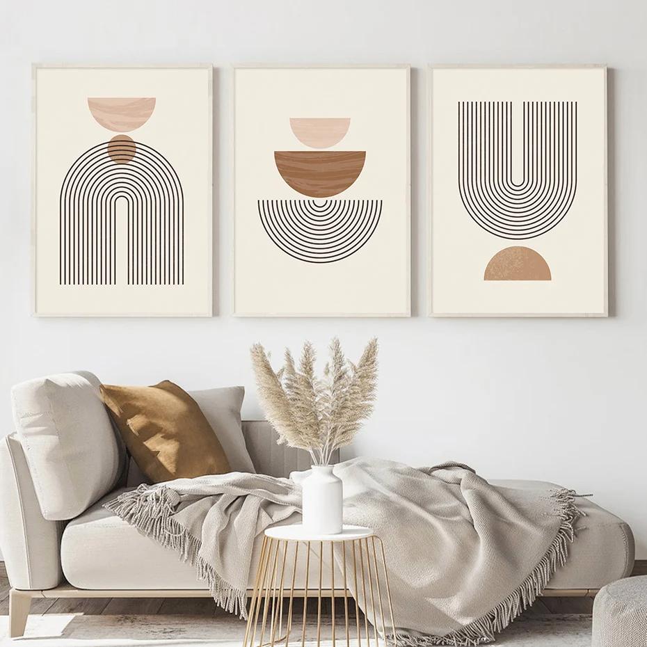 Pósteres Abstractos de Líneas Geométricas Beige Pintura sobre Lienzo Bohemia Arte de Pared Impresión Imágenes para Sala de Estar Interior Decoración del Hogar