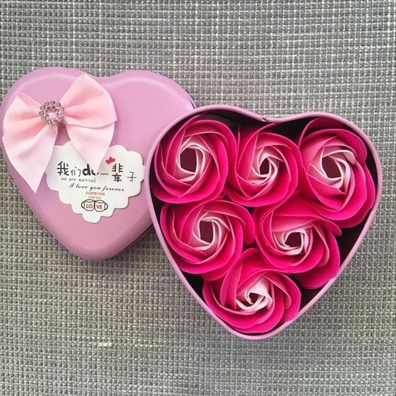 1 Set / 6 Stück Seifenblume Herzförmige Künstliche Handgefertigte Blume Heimdekoration Hochzeitsbedarf Val