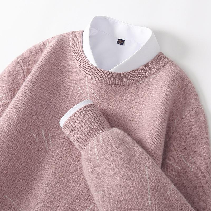 Men's Thickened Pure Wool Crew Neck Sweater - Fashionable Loose Fit Knitted Outerwear