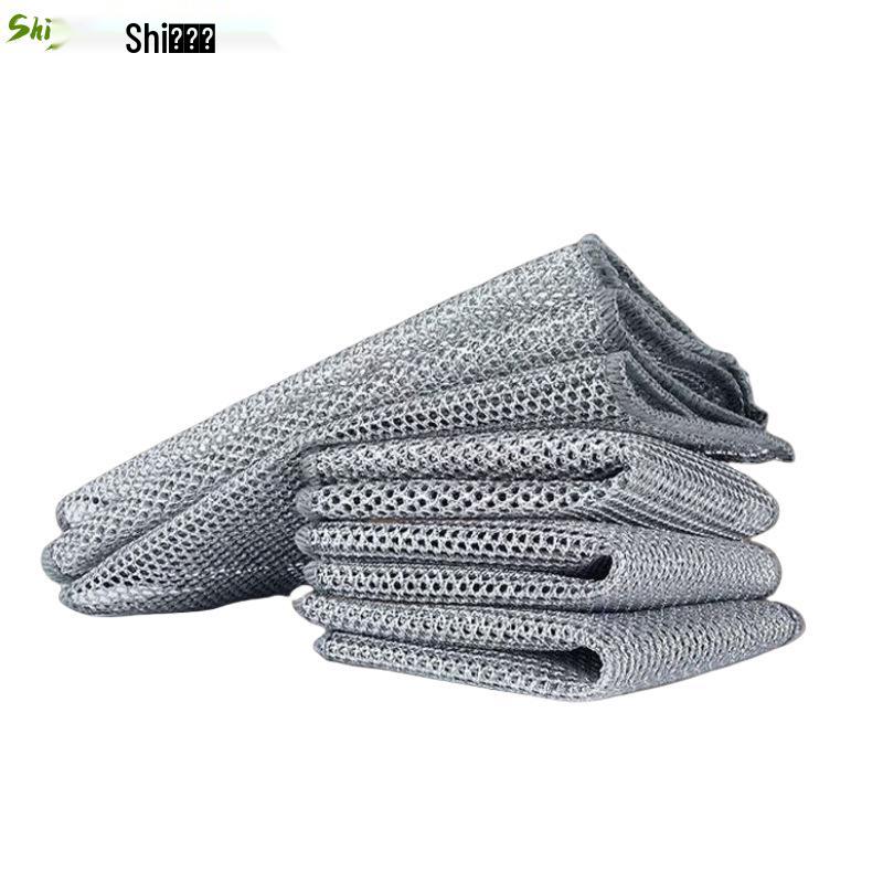 

Thick Double-Layer Kitchen Dishcloth: Dual-Sided Silver Wire Scouring Pad - Decontaminates and Absorbs Oil Easily