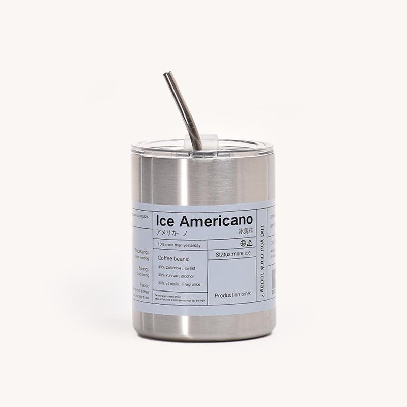 A 304 Stainless Steel Iced Americano Coffee Cup Vacuum Insulated Straight Straw Tumbler for Home Office Portable Use