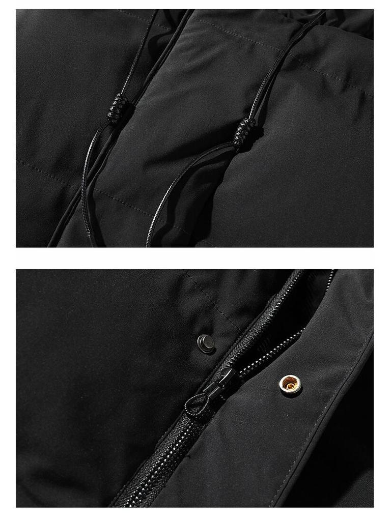 Men's Winter Hooded Mid-length Cotton-padded Jacket - Thick, Loose-fit Outerwear.