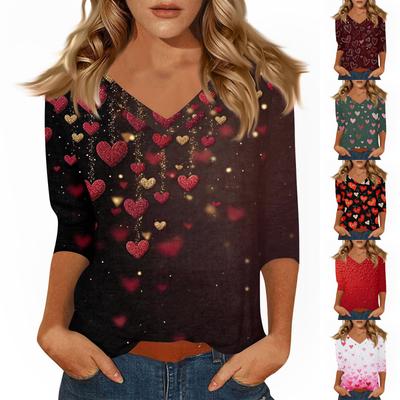 Damen T-Shirt Print 3/4 Ärmel Alltag Wochenendmode Basic V-Ausschnitt Normales Oberteil