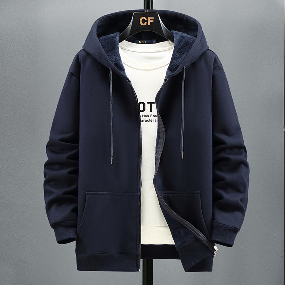 Herbst Winter Hoodie Männer Fleece Hoodies Einfarbig Jacke Zip Up Hoodies Strickjacke