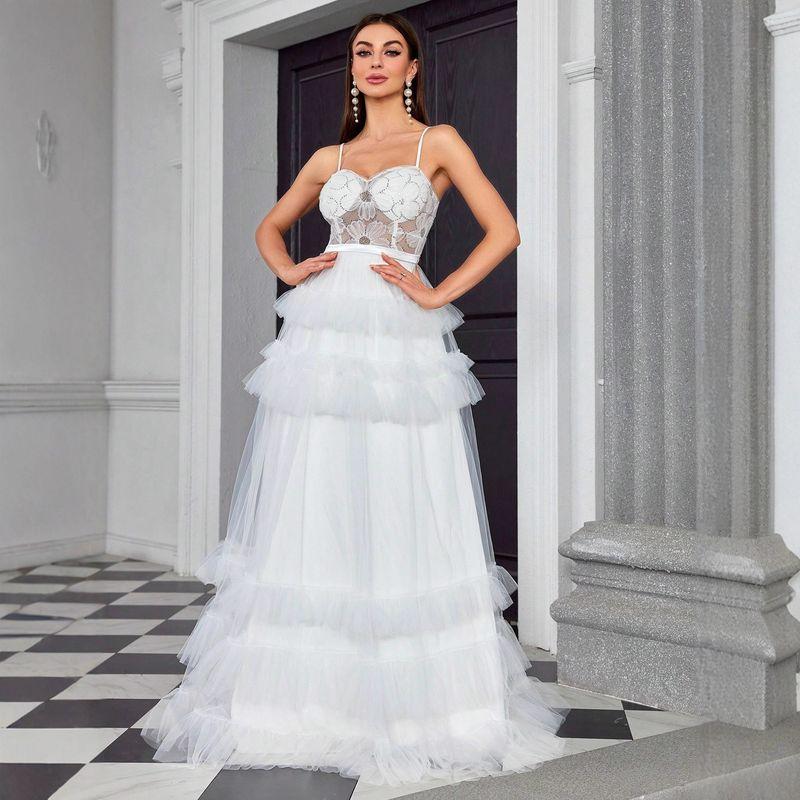 Wedding Dress Long Maix Dress Birthday Gown White Party Dress Picture Color-Al31248 S