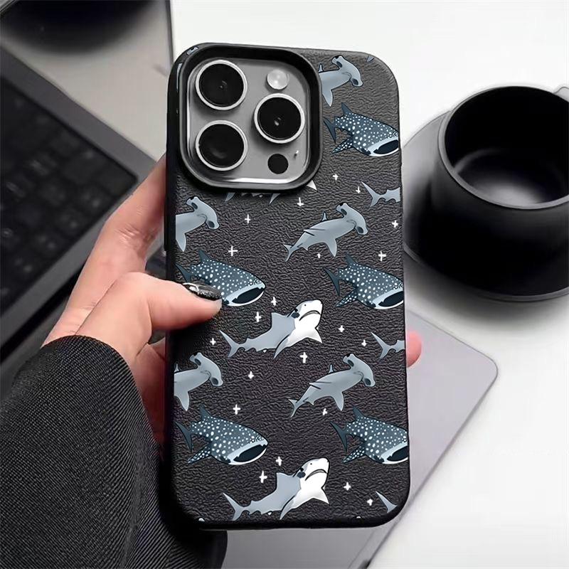 Shark Pattern Shockproof Phone Case For iPhone 16 16E 15 Pro Max 14 Pro 13 12 11 Matte TPU Soft Anti-Fall Bumper Cover