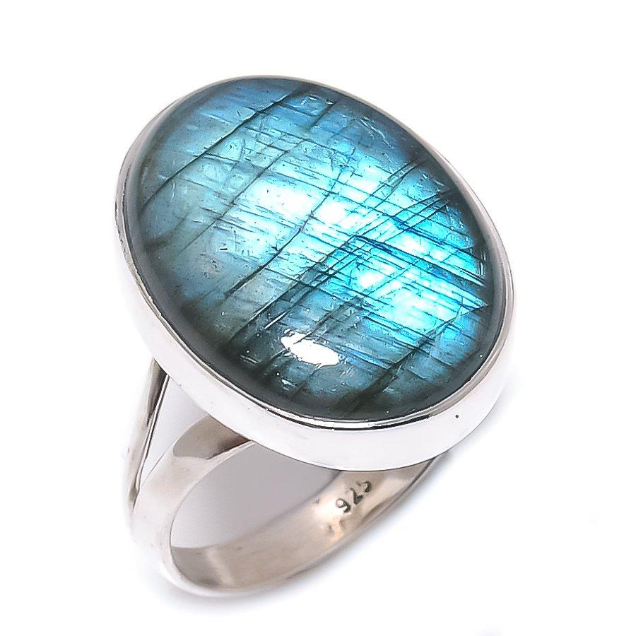 Natural Labradorite Gemstone Handmade 925 Solid Silver Jewelry Ring Size 9 g2I89