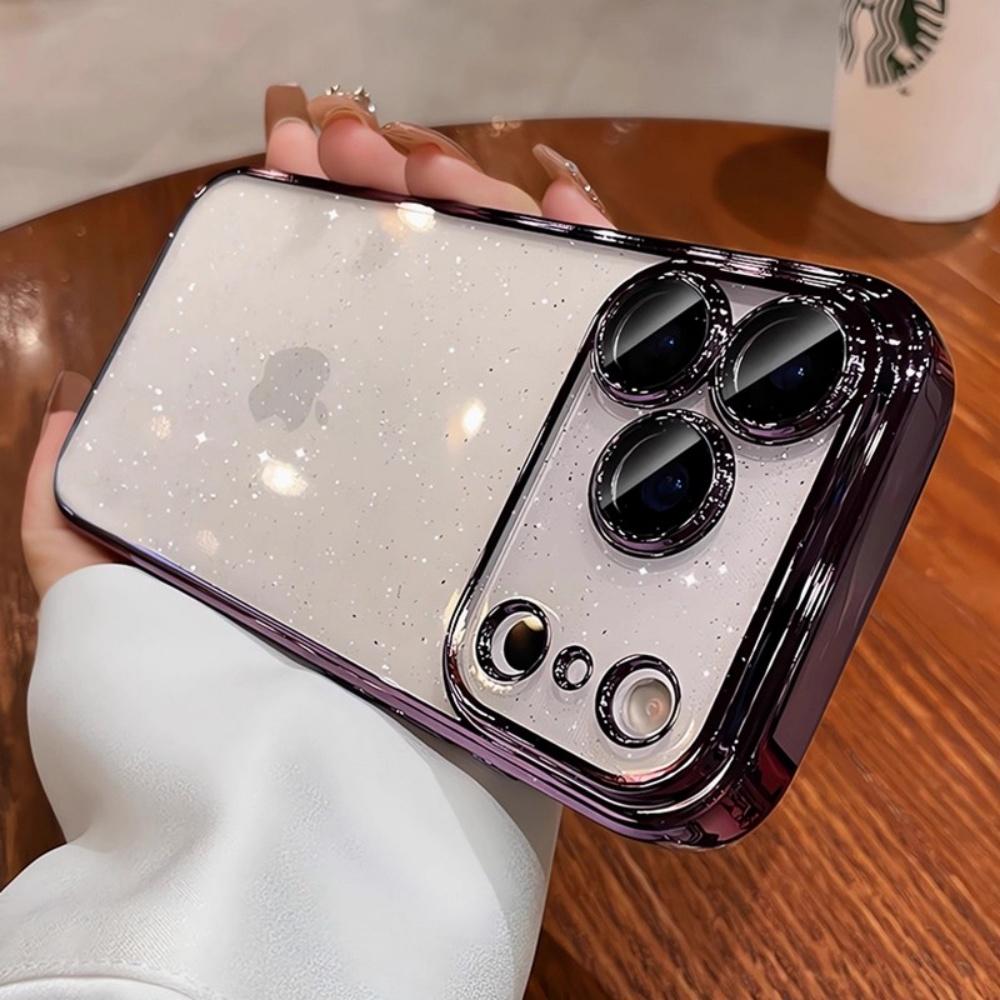 Plating Transparent Sparking Powder Phone Case For iPhone 17 Pro Max 16 15 14 Plus 17 Air Lens Camera Protection Clear Cover