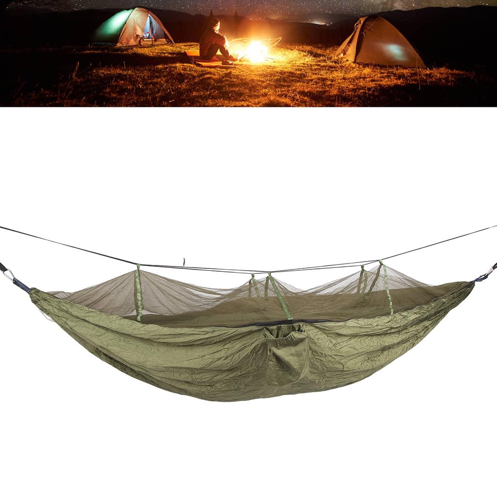 Camping Hammock with Net 210T Nylon Fabric Anti Fall Foldable Dark OD Green 440.9lb Portable Hammocks for Ourdoor Travel