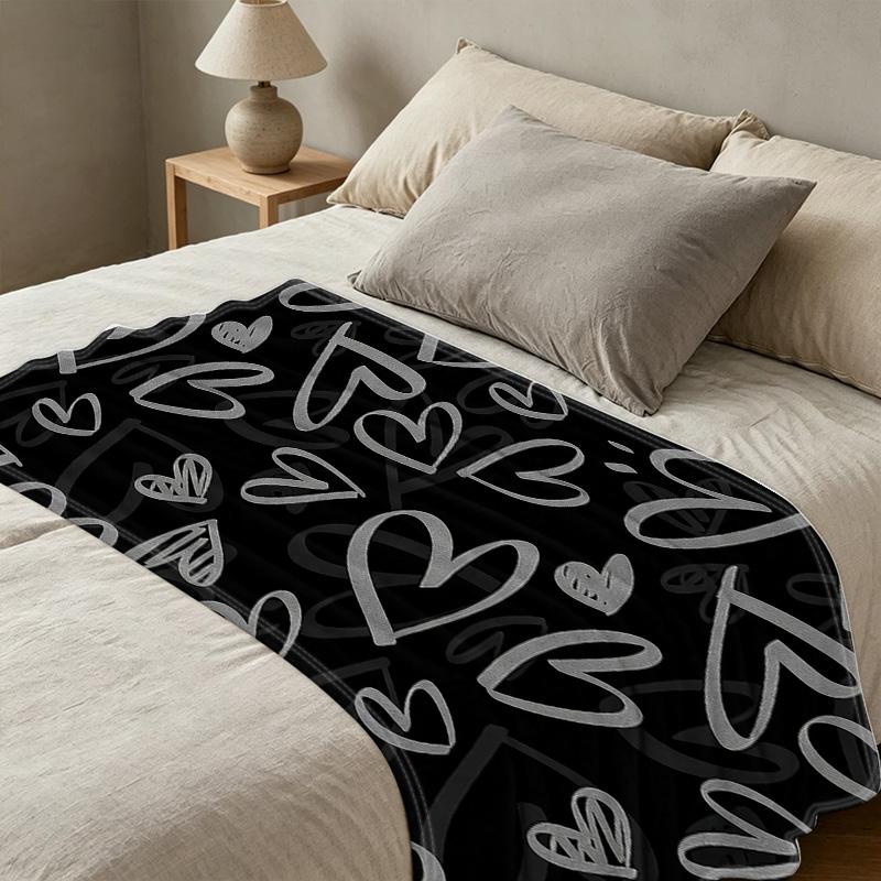 Heart Series Flannel Fleece Throw Blanket Soft, Cozy Warm Short Plush, Ideal for Single Bedroom, Home Relax, Halloween & Christmas Use