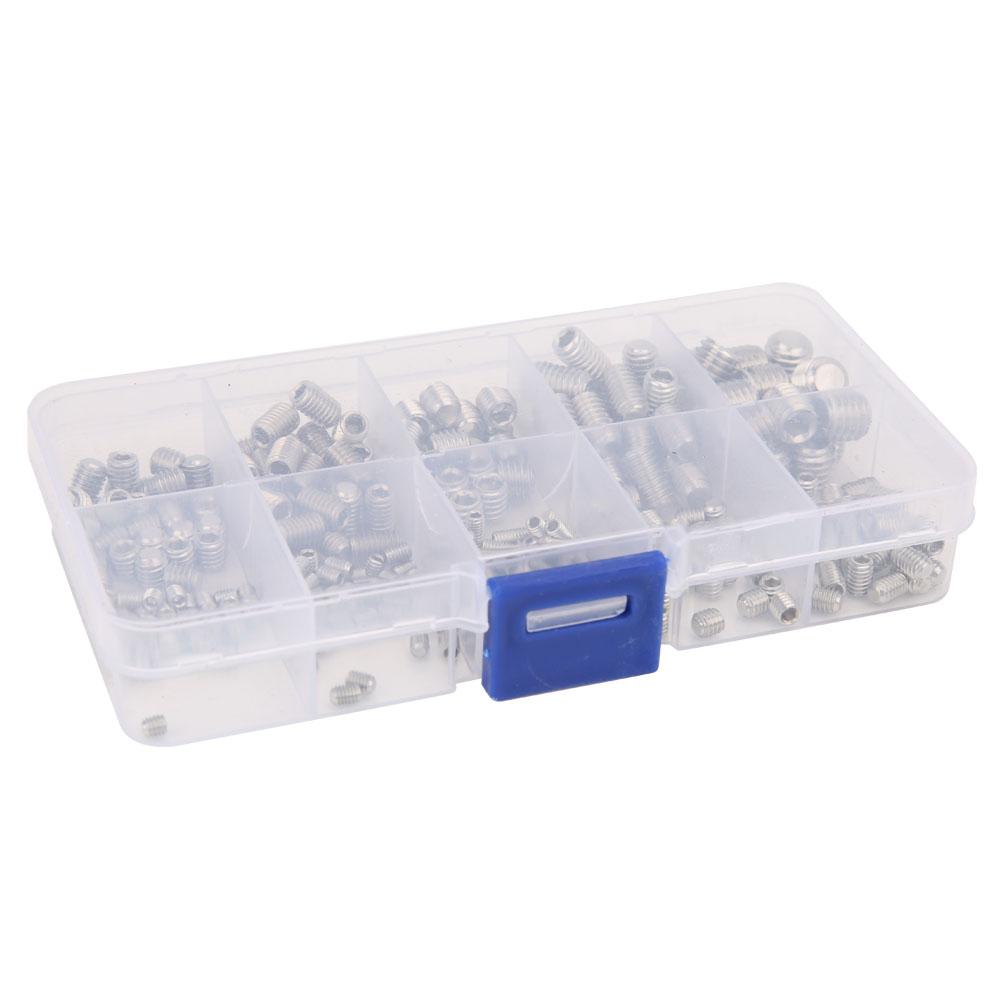 300Pcs Set Screws Set Stainless Steel Hex Socket Headless Fasteners Hardware Tool