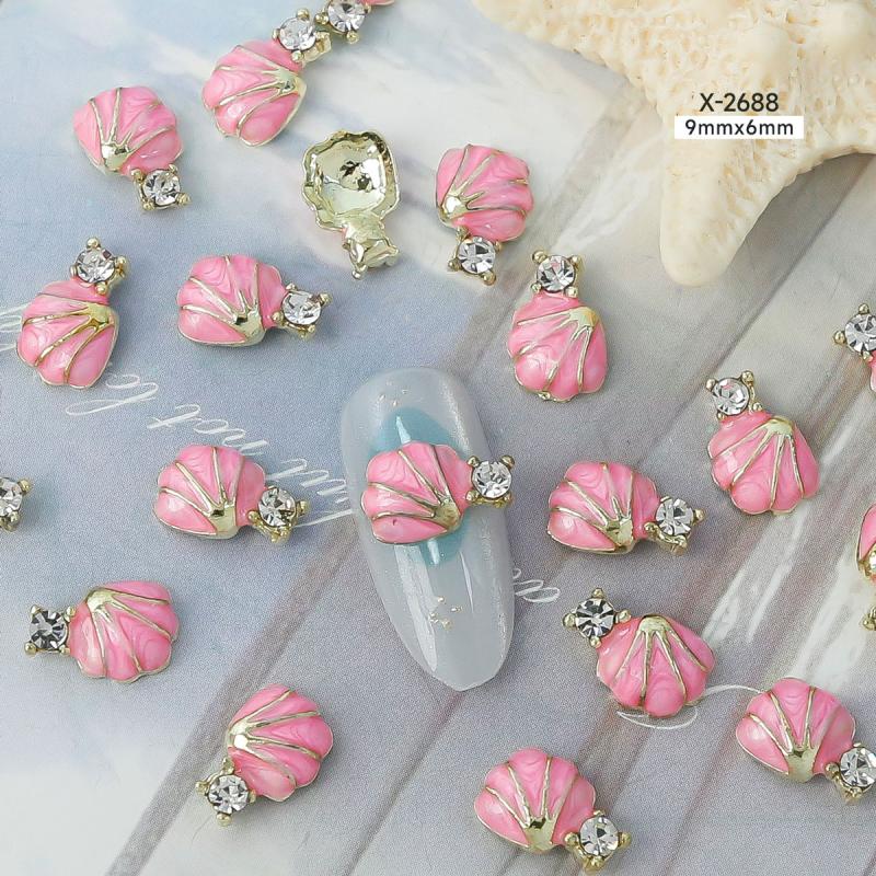 10Pcs Ocean Starfish Shell Nail Charms Nail Rhinestones 3D Diamond Alloy Nail Art Decoration DIY Manicure Nail Part Salon Summer