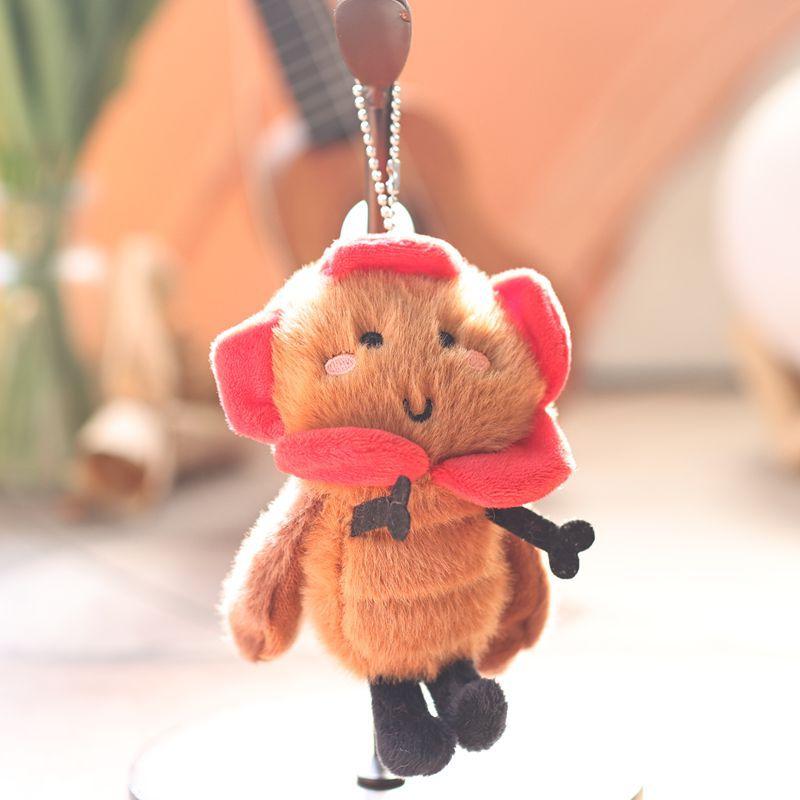 1Pcs Stuffed Animal Car Key Holder Cute Sunflower Cockroach Plush Keychain Backpack Pendant Stuffed Doll Keyrings For Students