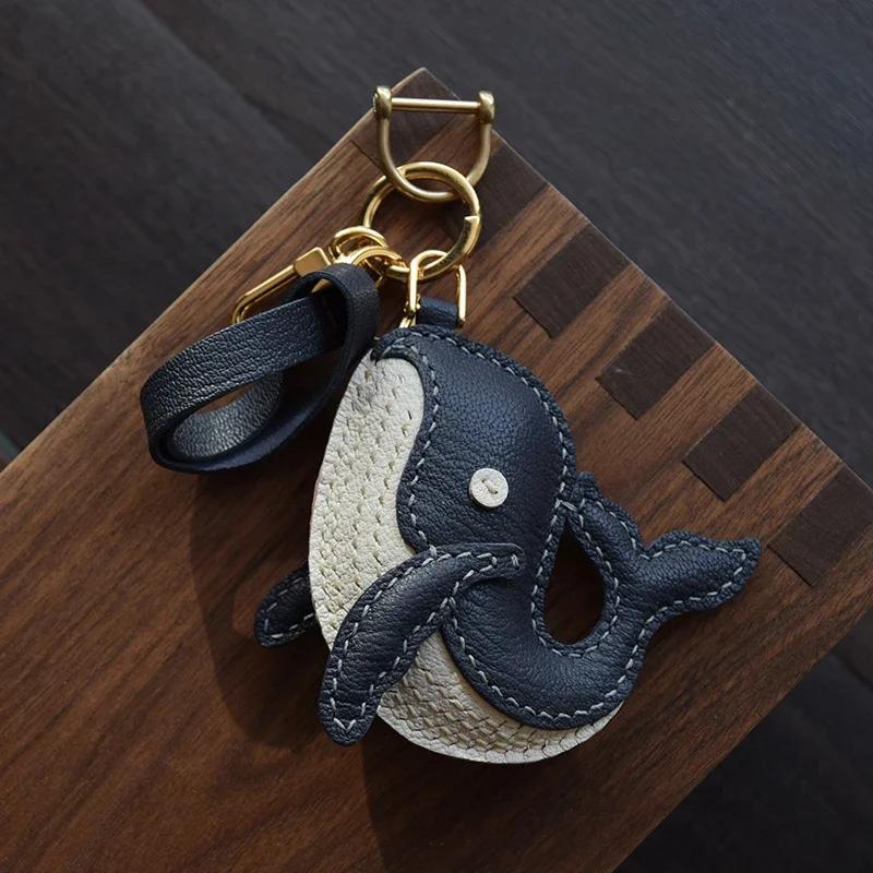 Handmade leather bag charms whale bag pendants leather car keychain pendants doll small decorations birthday gifts