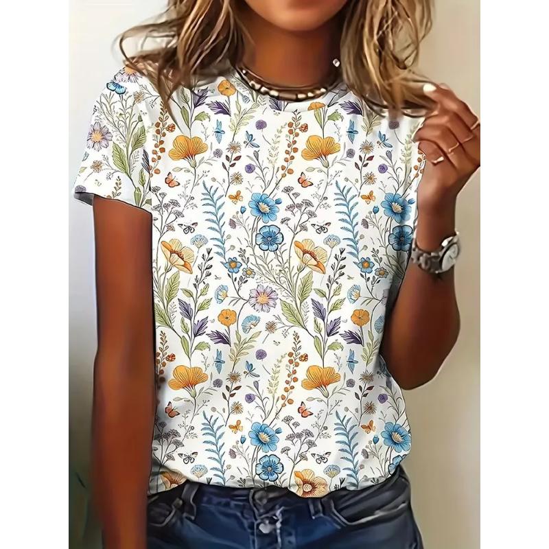 Modisches Damen Rundhals Kurzarm 3D Lässiges Farbprint Lässiges Kurzarm Rundhals T-Shirt