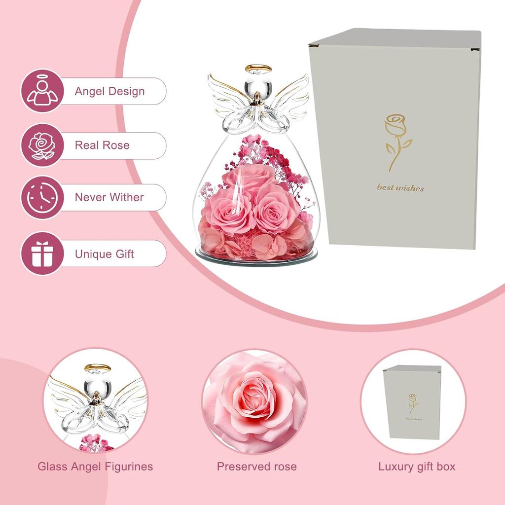 Preserved Flower Rose Gift for Mom Grandma Birthday Mother's Day Wedding Three Pink Rose in Glass