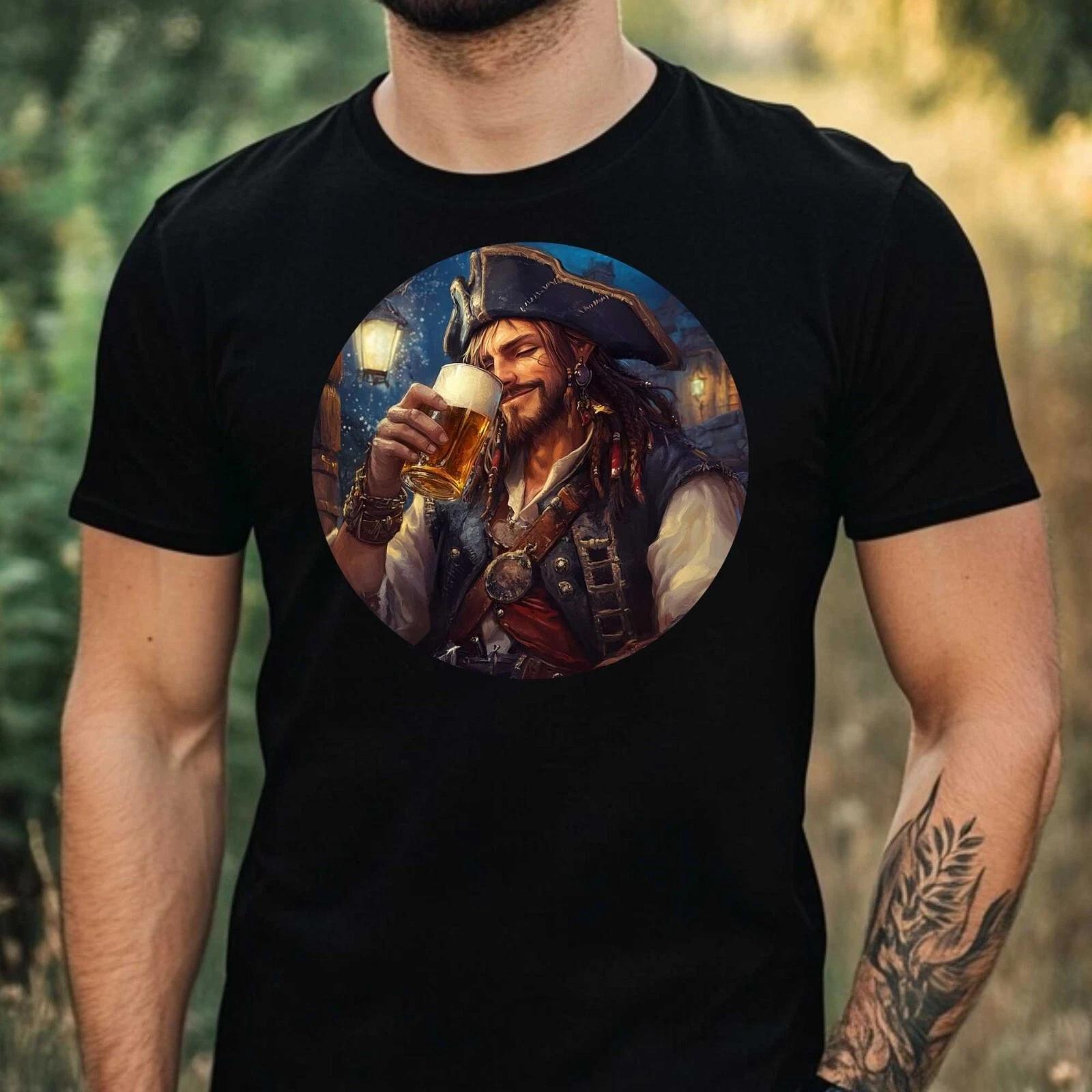 T-Shirt Herren Pirat trinkt Bier Motiv Baumwolle Größe XS bis 5XL XXL