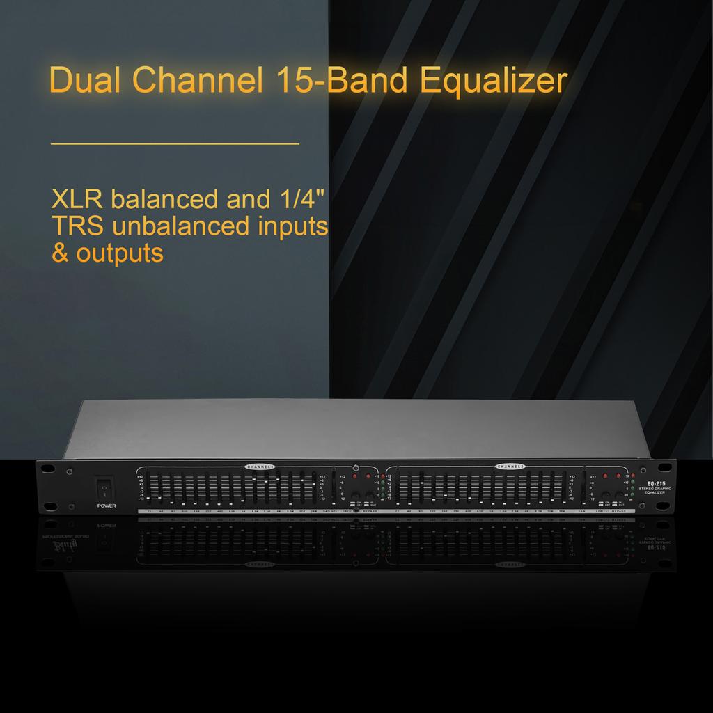 EQ 215 Dual Channel 15 Band Equalizer 1U Rack Mount 2 channel Stereo Graphic Equalizer
