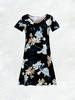 Fashion Black Floral Print V Neck Short Sleeve Summer Dress for Women Casual Loose Fit A Line Midi Dress Trendy