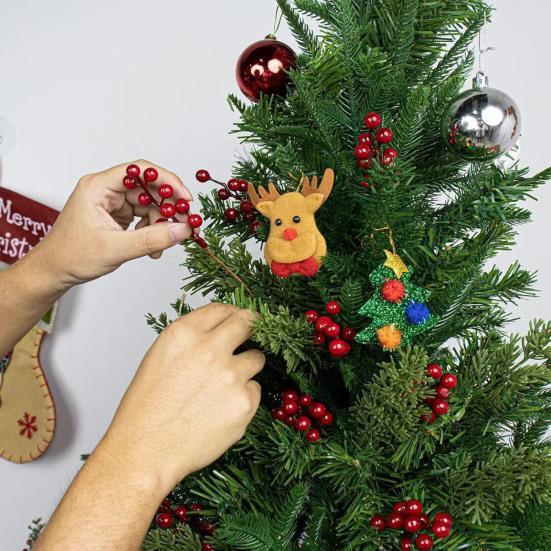 50 Pcs Christmas Artificial Picks Fake Greenery Pine Branches Faux Red Berry Stems for DIY Christmas Garland Wreath Flower Arrangement Decoration