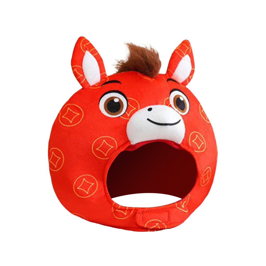2026 Year of the Horse Headgear Funny Plush Horse Head Hat New Year Animal Costume for Adults Stage Performance Photo props